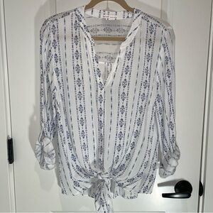 CeCe Light Spring/Summer White Blouse with Front Tie